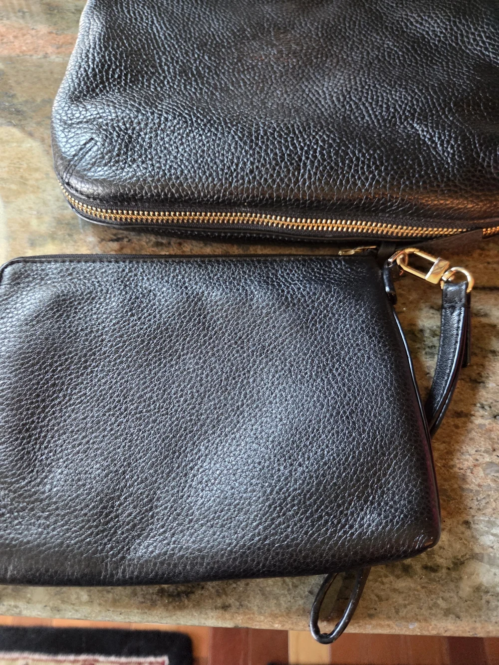 Tory Burch Black Pebbled Leather Crossbody with Matching Wristlet